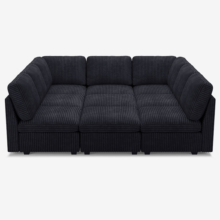 Sofinity Cloud Couch sectional sofa in Obsidian Black, corduroy fabric, 9B configuration #50245399412956