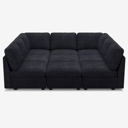 Sofinity Cloud Couch sectional sofa in Obsidian Black, corduroy fabric, 9B configuration #50245399412956