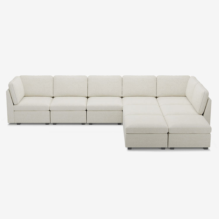 Sofinity Cloud Couch sectional sofa in Misty White, chenille fabric, 8B+C configuration #50245400035548