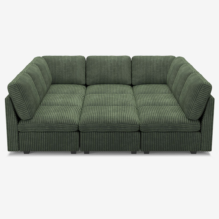 Sofinity Cloud Couch sectional sofa in Olivewood Green, corduroy fabric, 9B configuration #50245398888668
