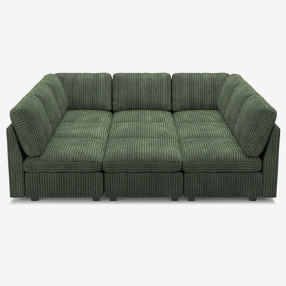Sofinity Cloud Couch sectional sofa in Olivewood Green, corduroy fabric, 9B configuration #50245398888668