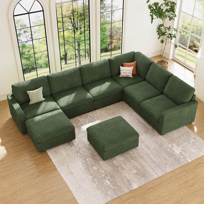 Sofinity Cloud Couch sectional sofa in Olivewood Green, corduroy fabric, A+7B+C configuration #50245398397148