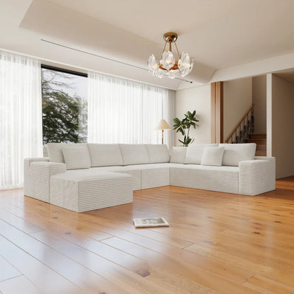 Flexo Corduroy Modular Sectional Couch 6-7 Seat Sofa
