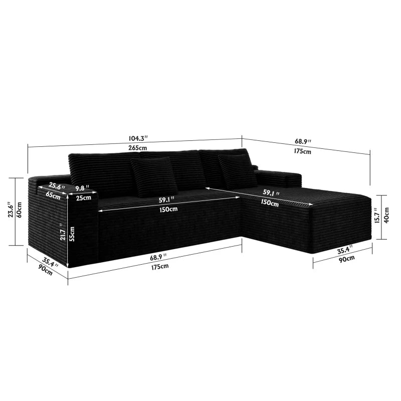 Flexo Corduroy Modular Sectional L-Shaped Sofa Chaise