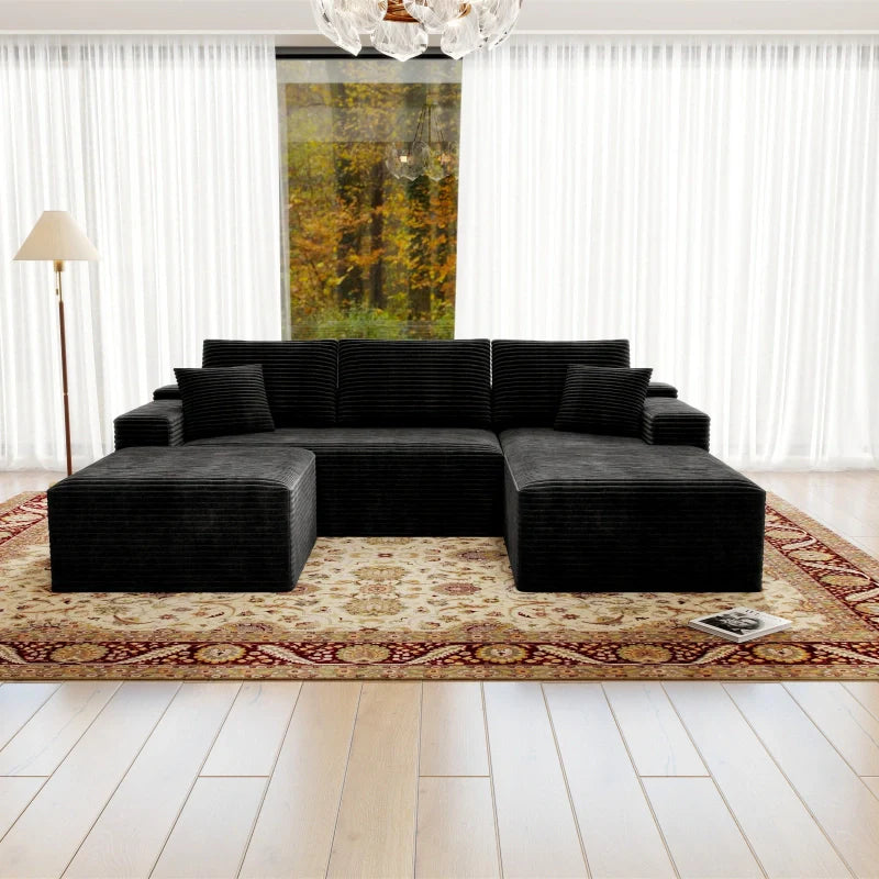 Flexo Corduroy Modular Sectional U-Shaped Sofa with Chaise