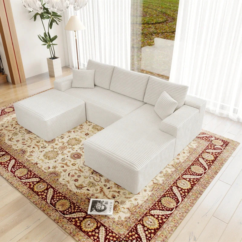 Flexo Corduroy Modular Sectional U-Shaped Sofa with Chaise