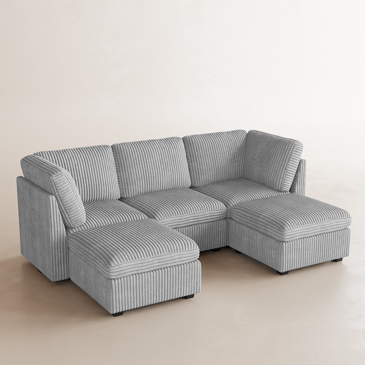 Sofinity Cloud Couch sectional sofa in Cloud Gray, corduroy fabric, 5B configuration #50245399838940