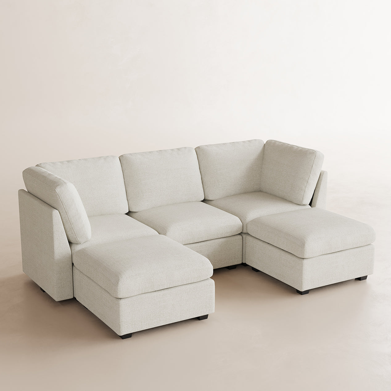 Sofinity Cloud Couch sectional sofa in Misty White, chenille fabric, 5B configuration #50245400363228