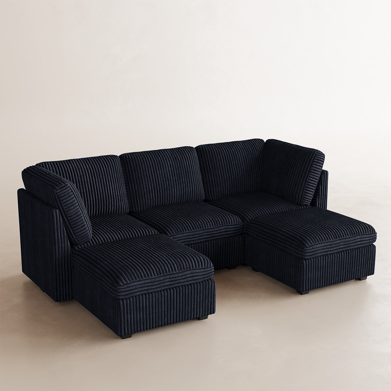 Sofinity Cloud Couch sectional sofa in Obsidian Black, corduroy fabric, 5B configuration #50245399314652