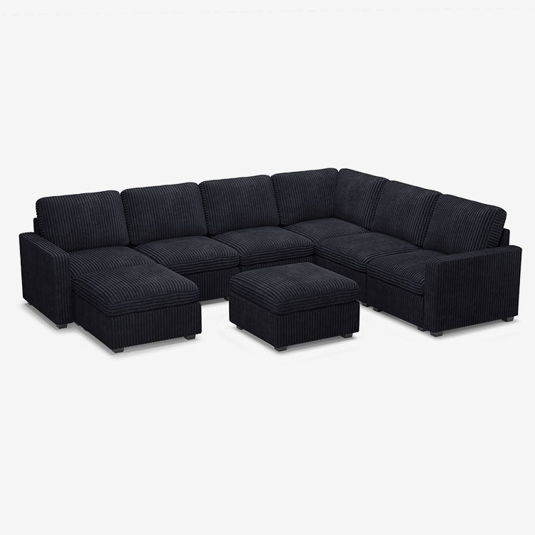 Sofinity Cloud Couch sectional sofa in Obsidian Black, corduroy fabric, A+7B+C configuration #50245398921436