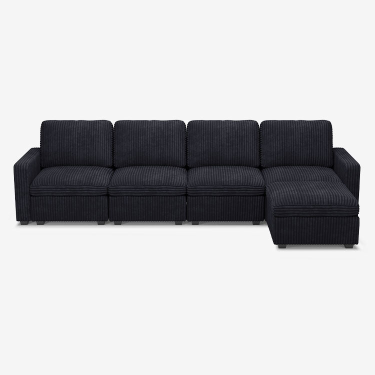 Sofinity Cloud Couch sectional sofa in Obsidian Black, corduroy fabric, A+4B+C configuration #50245399249116