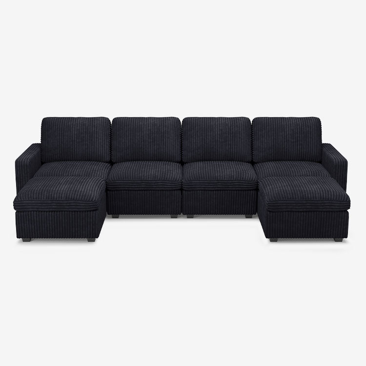 Sofinity Cloud Couch sectional sofa in Obsidian Black, corduroy fabric, A+4B+2C configuration #50245399281884