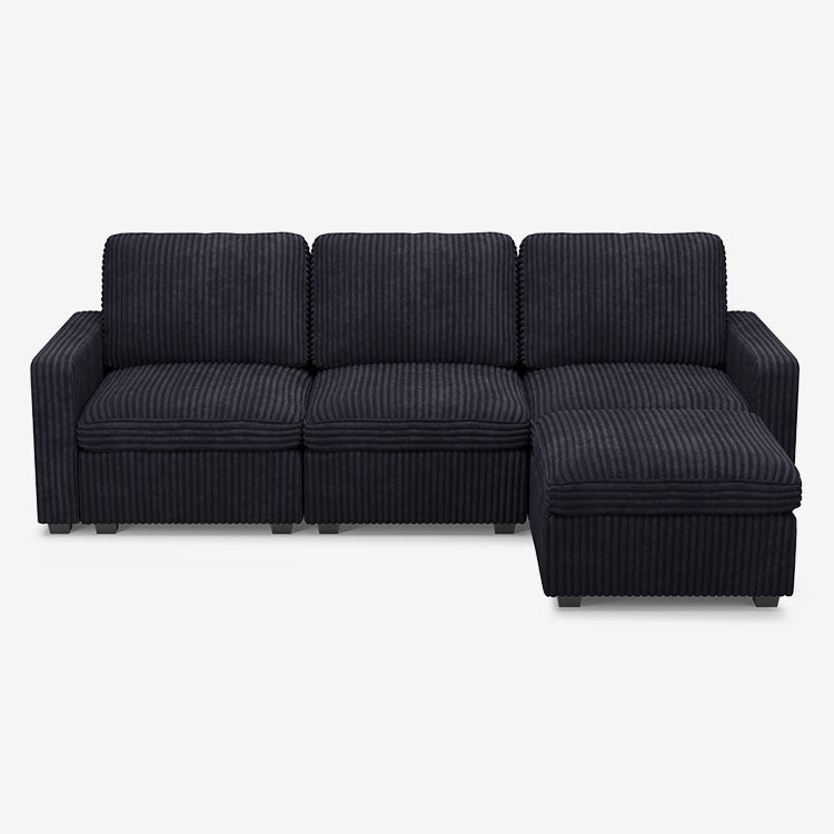 Sofinity Cloud Couch sectional sofa in Obsidian Black, corduroy fabric, A+3B+C configuration #50245398954204