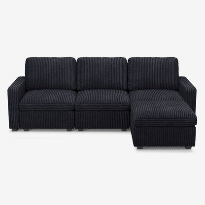 Sofinity Cloud Couch sectional sofa in Obsidian Black, corduroy fabric, A+3B+C configuration #50245398954204