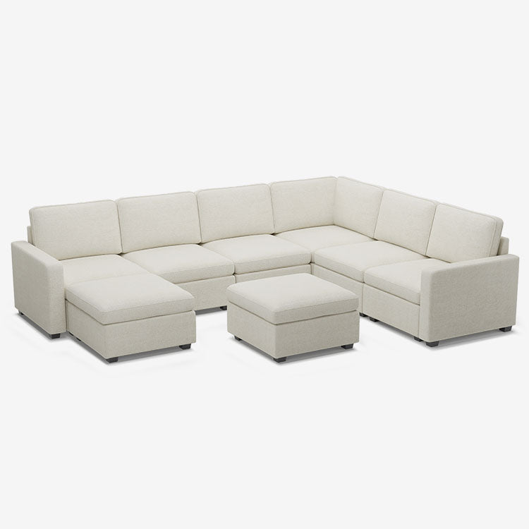 Sofinity Cloud Couch sectional sofa in Misty White, chenille fabric, A+7B+C configuration #50245399970012