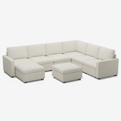 Sofinity Cloud Couch sectional sofa in Misty White, chenille fabric, A+7B+C configuration #50245399970012