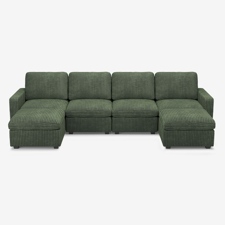 Sofinity Cloud Couch sectional sofa in Olivewood Green, corduroy fabric, A+4B+2C configuration #50245398757596