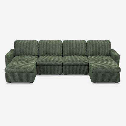 Sofinity Cloud Couch sectional sofa in Olivewood Green, corduroy fabric, A+4B+2C configuration #50245398757596