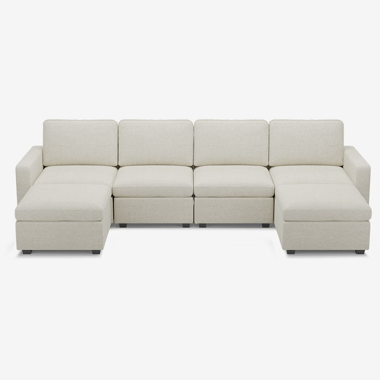 Sofinity Cloud Couch sectional sofa in Misty White, chenille fabric, A+4B+2C configuration #50245400330460