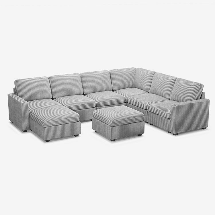 Sofinity Cloud Couch sectional sofa in Cloud Gray, corduroy fabric, A+7B+C configuration #50245399445724