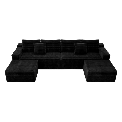 Flexo Corduroy Modular U-Shaped Sectional Couch with 2 ottomans