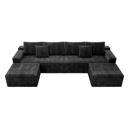 Flexo Corduroy Modular U-Shaped Sectional Couch with 2 ottomans