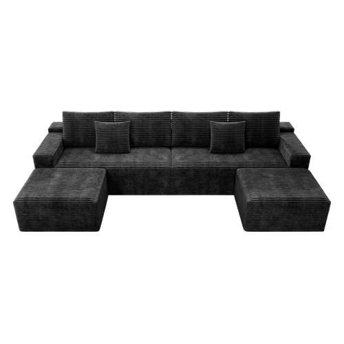 Flexo Corduroy Modular U-Shaped Sectional Couch with 2 ottomans