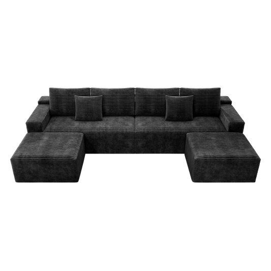 Flexo Corduroy Modular U-Shaped Sectional Couch with 2 ottomans