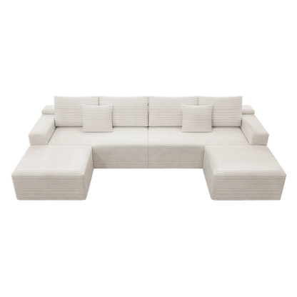 Flexo Corduroy Modular U-Shaped Sectional Couch with 2 ottomans
