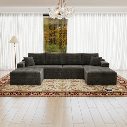Flexo Corduroy Modular U-Shaped Sectional with Chaise and Ottoman