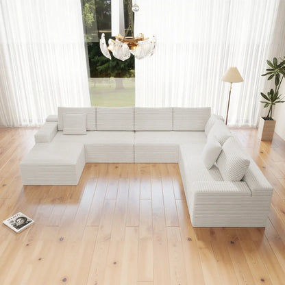 Flexo Corduroy Modular Sectional Couch 6-7 Seat Sofa
