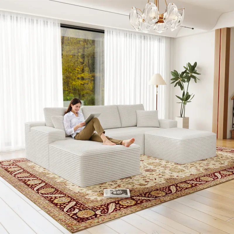Flexo Cozy Corduroy 3-Seat Sofa with Double Chaise