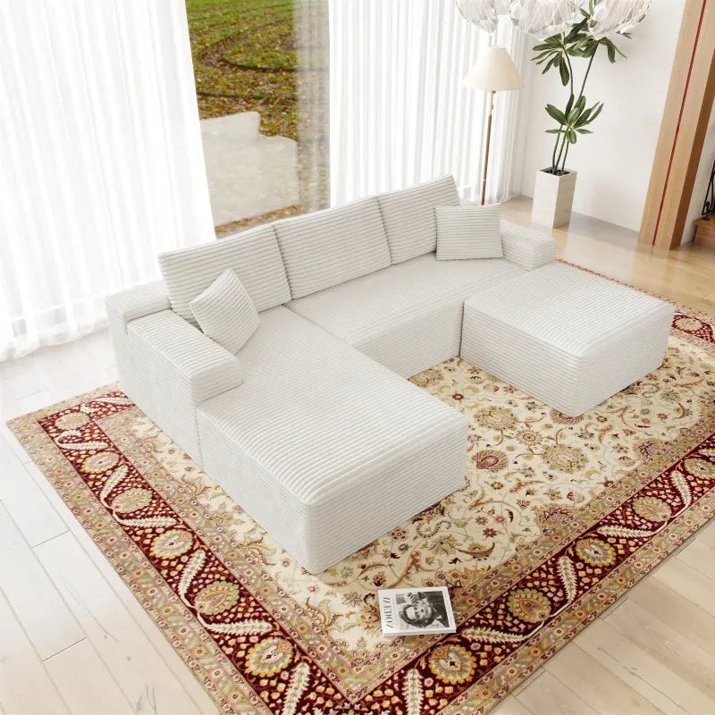 Flexo Cozy Corduroy 3-Seat Sofa with Double Chaise