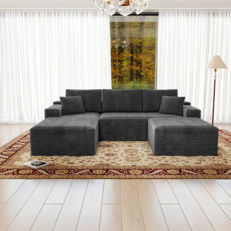 Flexo Cozy Corduroy 3-Seat Sofa with Double Chaise