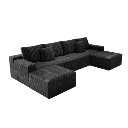 Flexo Corduroy Modular U-Shaped Sectional Couch with 2 ottomans