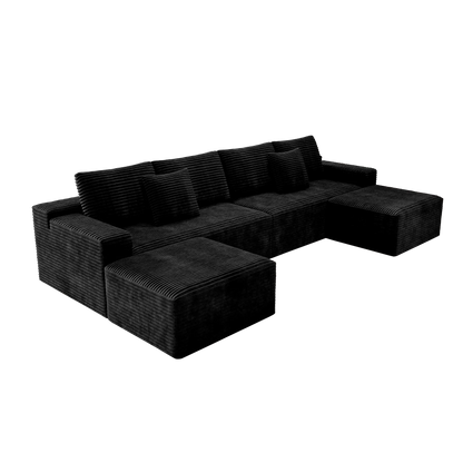 Flexo Corduroy Modular U-Shaped Sectional Couch with 2 ottomans