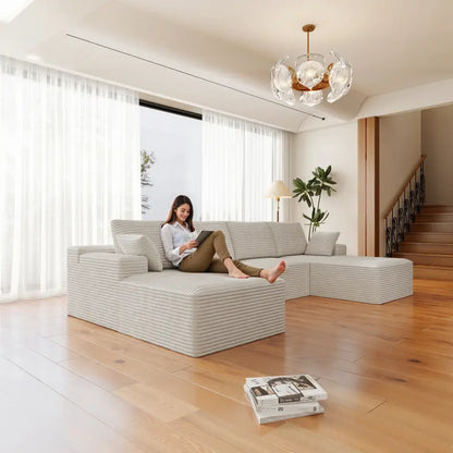 Flexo Corduroy Modular Sectional U-Shaped Sofa with Double Chaise