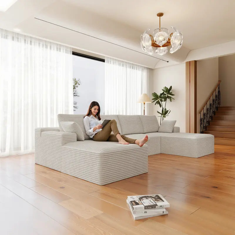 Flexo Corduroy Modular Sectional U-Shaped Sofa with Ottoman