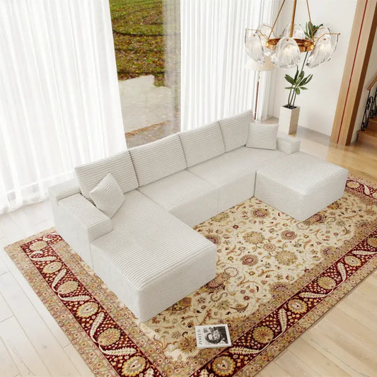 Flexo Corduroy Modular Sectional U-Shaped Sofa with Ottoman