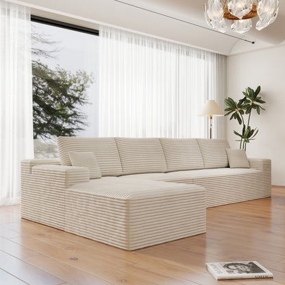 Corduroy Sectional Sofa L-Shape Chaise Boneless Pet-Friendly Couch